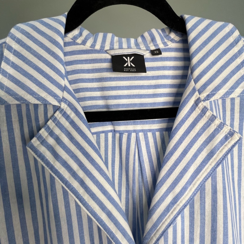 Blue and White Striped Blazer